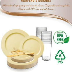 Matte Bright Yellow Round Disposable Plastic Dinnerware Value Set (20 Settings)