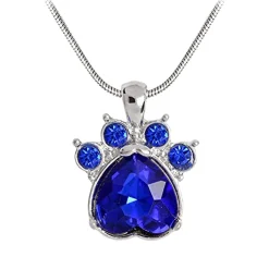 Maya's Grace 12 Months Birthstone Rhinestone Paw Print Crystals Gemstone Pendant Stainless Steel Chain Necklace For Women Birthstone September - Sapphire