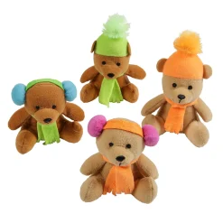 Mini Winter Stuffed Hat & Scarves Teddy Bears - 12 Pc.