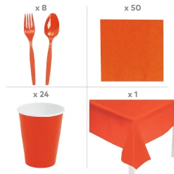 Orange Plaid Tableware Kit For 8 Guests