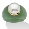 Palmbeach Jewelry 10K Yellow Gold Round Genuine Cultured Freshwater Pearl And Genuine Green Jade Ring Sizes 6-10