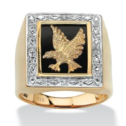 Palmbeach Jewelry Men's Yellow Gold-Plated Sterling Silver Genuine Diamond Accent Black Natural Onyx Eagle Ring Sizes 8-16