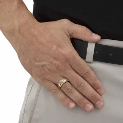 Palmbeach Jewelry Men's Yellow Gold-Plated Sterling Silver Round Cubic Zirconia Diagonal Wedding Band Ring (1.5Mm) Sizes 8-16