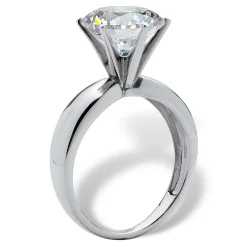 Palmbeach Jewelry Platinum-Plated Sterling Silver Round Cubic Zirconia Solitaire Engagement Ring Sizes 5-10