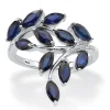 Palmbeach Jewelry Platinum-Plated Sterling Silver Marquise Cut Genuine Blue Sapphire And Diamond Accent Leaf Ring Sizes 6-10