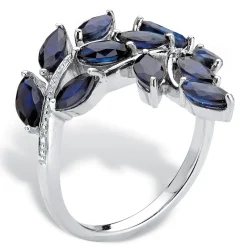 Palmbeach Jewelry Platinum-Plated Sterling Silver Marquise Cut Genuine Blue Sapphire And Diamond Accent Leaf Ring Sizes 6-10