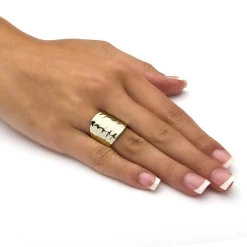 Palmbeach Jewelry Yellow Gold-Plated Sterling Silver Hammered Dome Ring (5Mm) Sizes 5-10