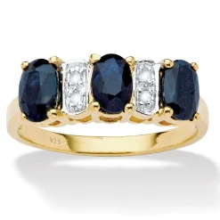 Palmbeach Jewelry Yellow Gold-Plated Sterling Silver Oval Cut Genuine Blue Sapphire And Diamond Accent Ring Sizes 5-10