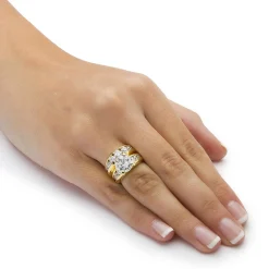 Palmbeach Jewelry Yellow Gold-Plated Round Cubic Zirconia Channel Set Bridal Ring Set Sizes 6-10