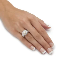 Palmbeach Jewelry Yellow Gold-Plated Cushion Cubic Zirconia Two Tone Vintage Style Bridal Ring Set Sizes 6-10