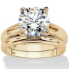 Palmbeach Jewelry Yellow Gold-Plated Sterling Silver Round Cubic Zirconia Solitaire Bridal Ring Set Sizes 5-10