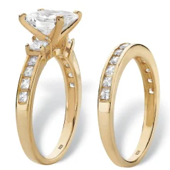 Palmbeach Jewelry Yellow Gold-Plated Sterling Silver Princess Cut Cubic Zirconia Bridal Ring Set Sizes 6-10