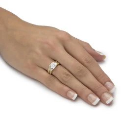 Palmbeach Jewelry Yellow Gold-Plated Sterling Silver Princess Cut Cubic Zirconia Bridal Ring Set Sizes 6-10