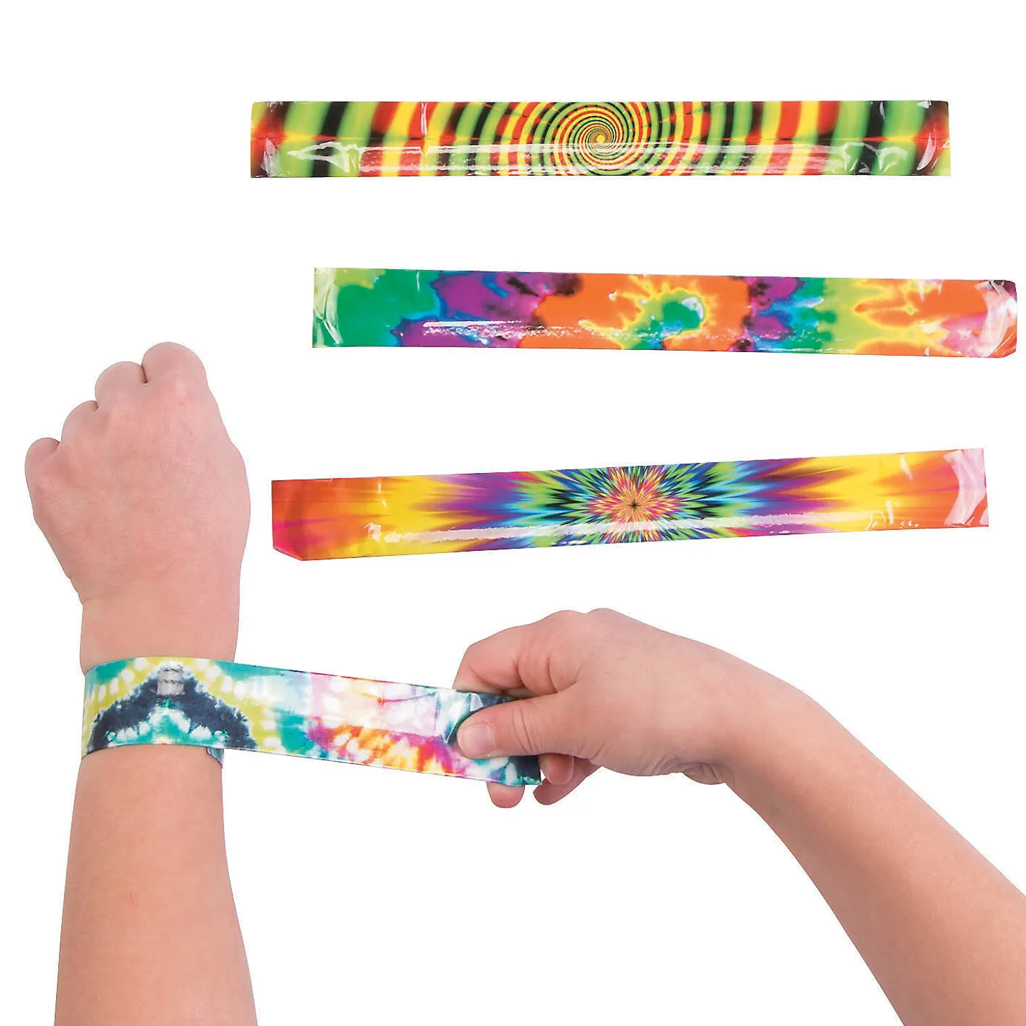 Psychedelic Tie-Dye Slap Bracelets - 12 Pc.