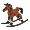 Qaba Kids Metal Plush Ride On Rocking Horse Chair Toy With Realistic Sounds Dark Brown/White
