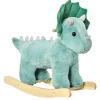 Qaba Kids Plush Ride On Rocking Horse Triceratops Shaped Plush Toy Rocker With Realistic Sounds For Child 36 72 Months Dark Green