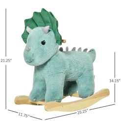 Qaba Kids Plush Ride On Rocking Horse Triceratops Shaped Plush Toy Rocker With Realistic Sounds For Child 36 72 Months Dark Green