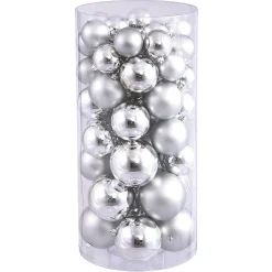 Vickerman Shatterproof 1.5"-2" Silver Shiny And Matte Ball Christmas Ornament Assortment, 50 Per Box