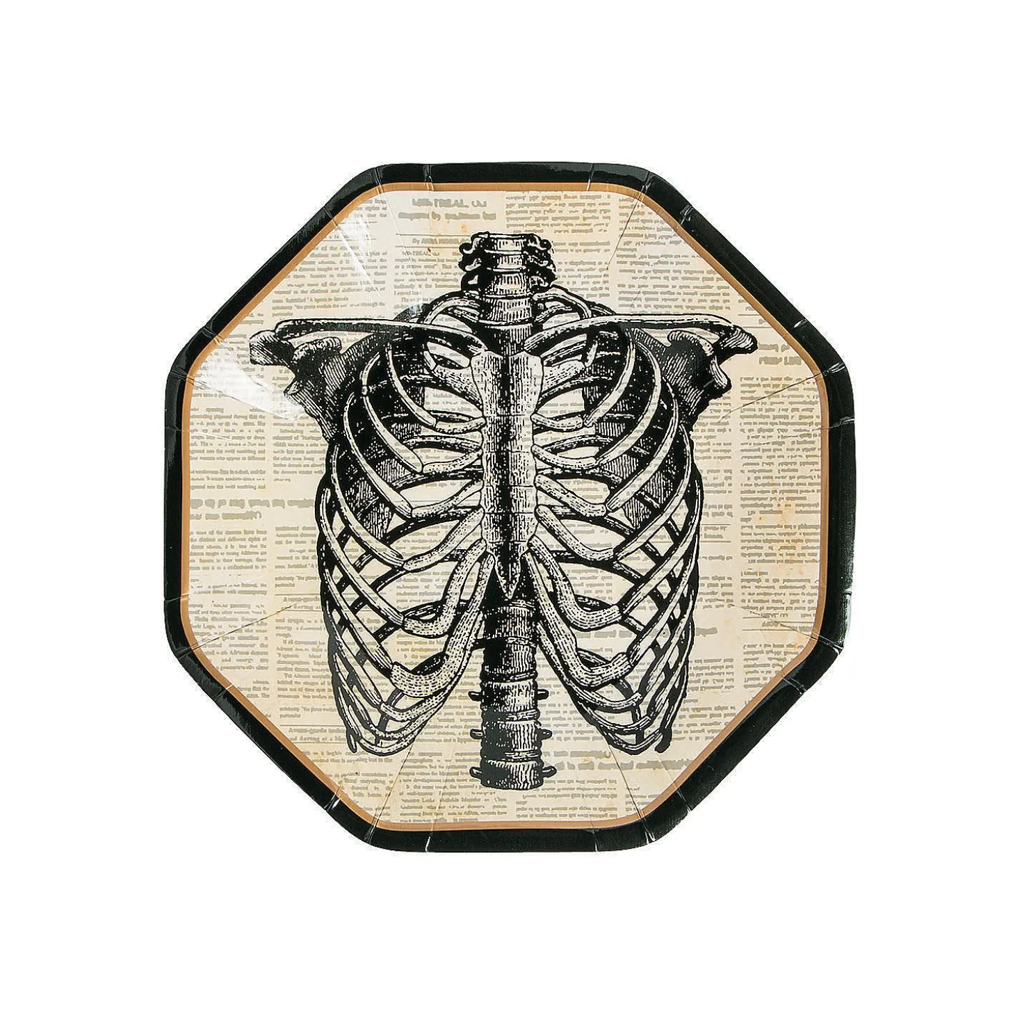 Vintage Halloween Party Skeleton Octagonal Paper Dessert Plates - 8 Ct.