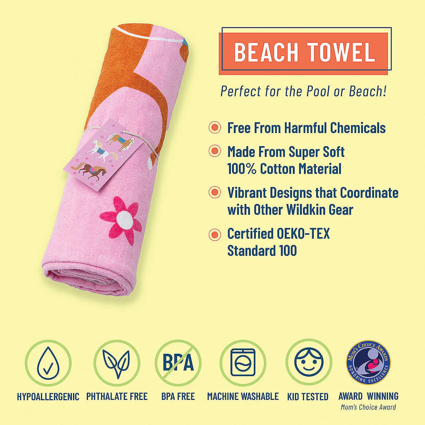 Wildkin Horses 100% Cotton Beach Towel