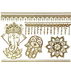 Wrapables Large Metallic Gold Silver And Black Body Art Temporary Tattoos, Indian Motif